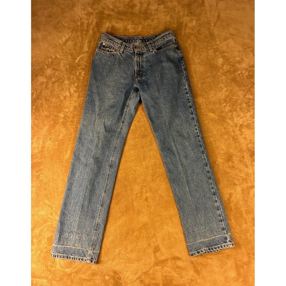 VTG Polo Jeans Co Ralph Lauren Womens Jeans Med Blue 2 x 33 American Flag Patch